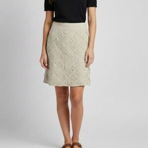 For Cynthia Linen Blend Boho Skirt Raw Edge A-Line Size Medium Beige Textured